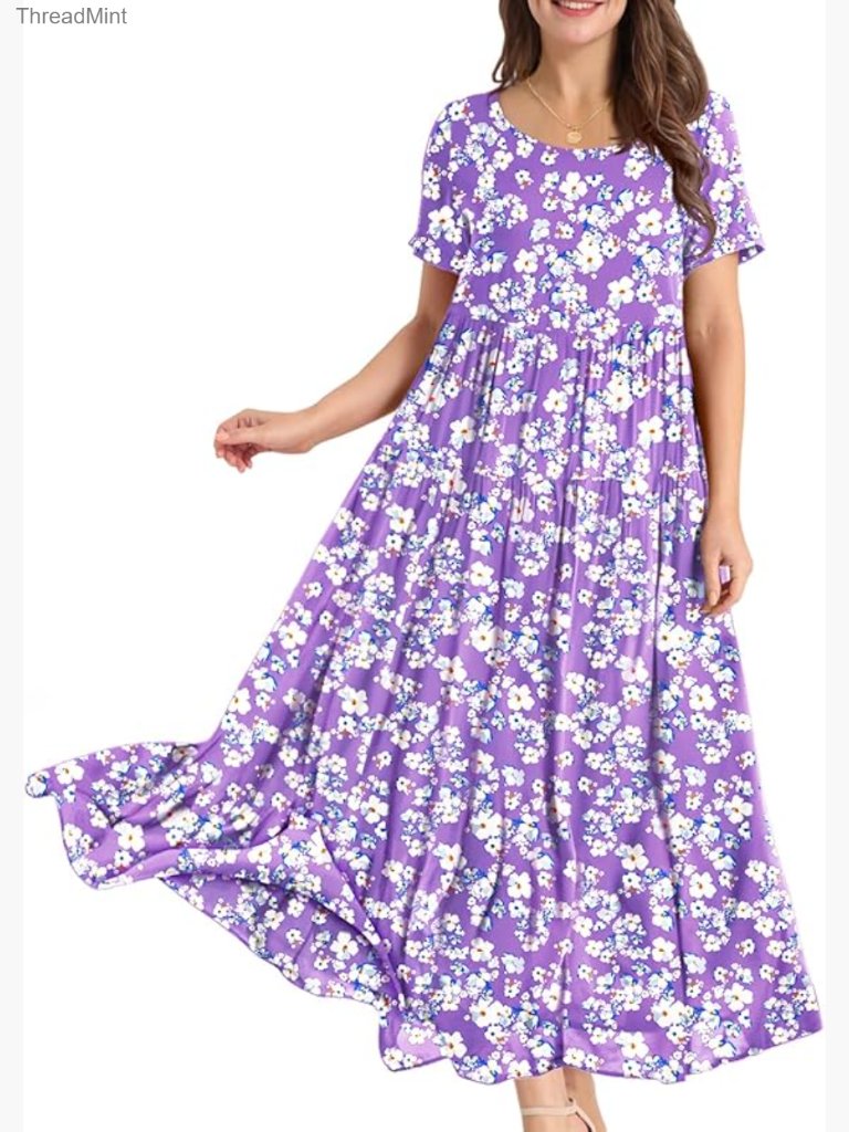 Loose Bohemian Floral Maxi Dress With Pockets, Cotton Rayon Blend, Summer Swing